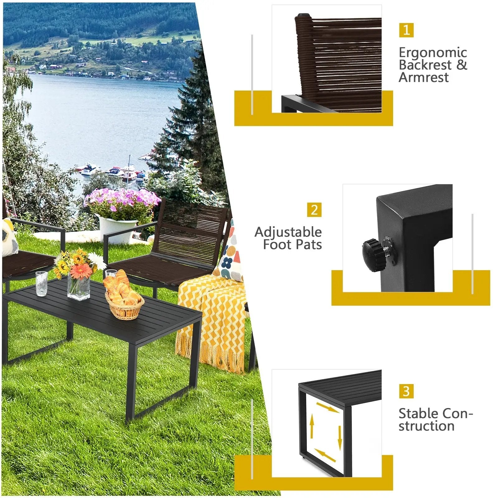 4 Pieces Patio Furniture Conversation Set with Sofa Loveseat by DirectDeals