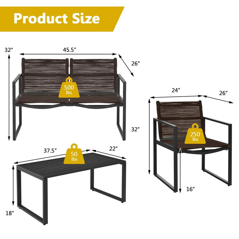 4 Pieces Patio Furniture Conversation Set with Sofa Loveseat by DirectDeals