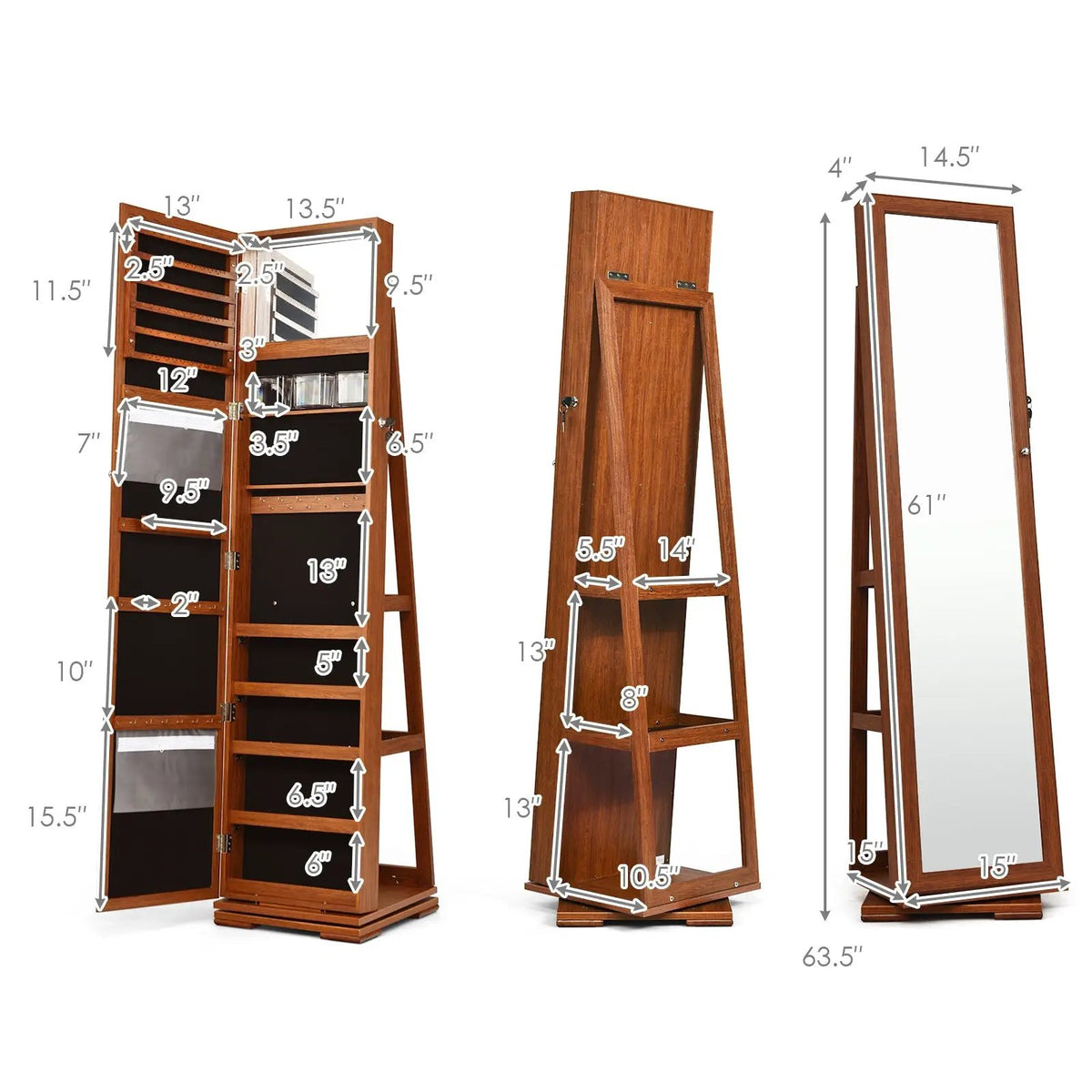 360° Rotatable 2-in-1 Lockable Jewelry Cabinet with Full-Length Mirror by DirectDeals