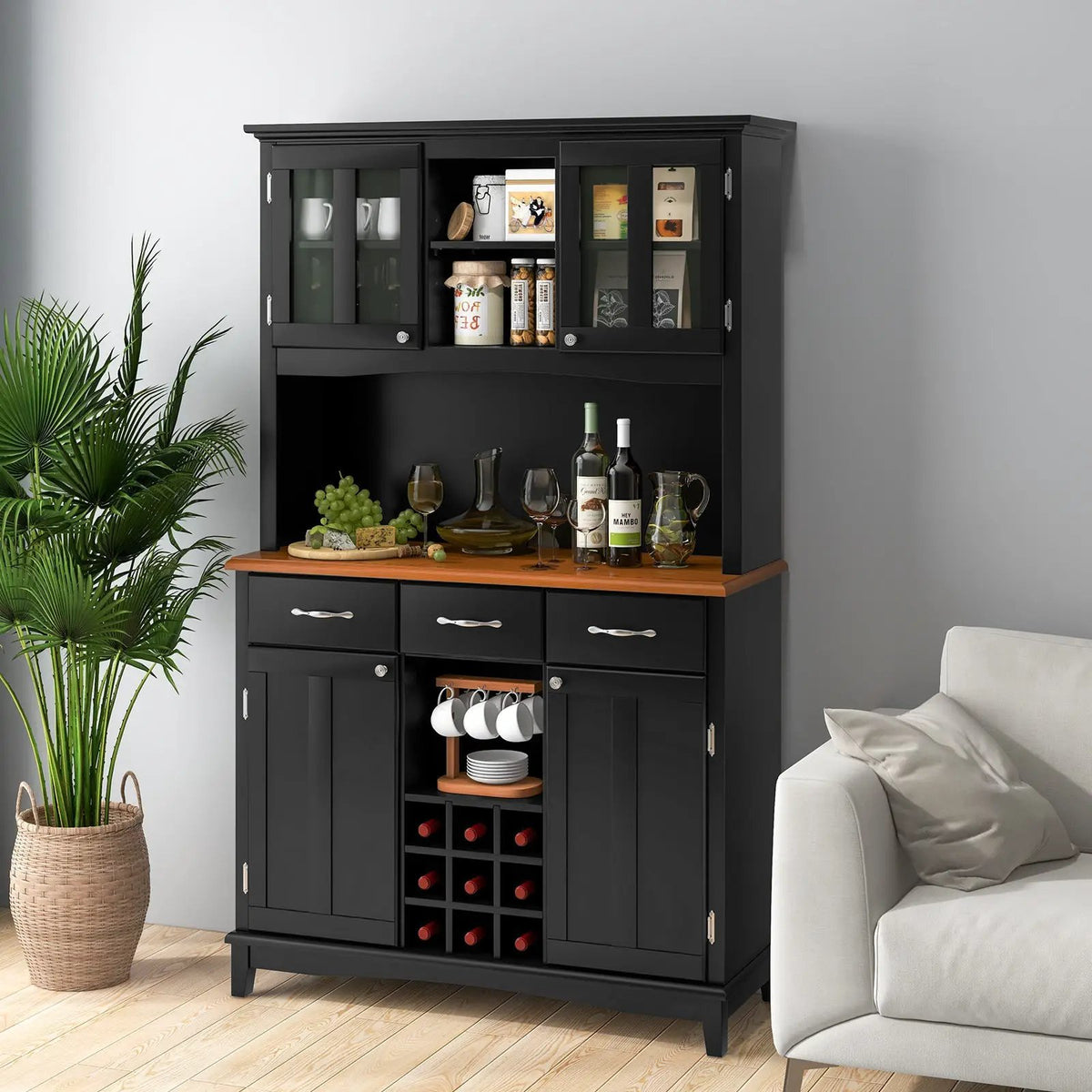 Wood Buffet Hutch Cabinet with 3 Large Drawers by DirectDeals