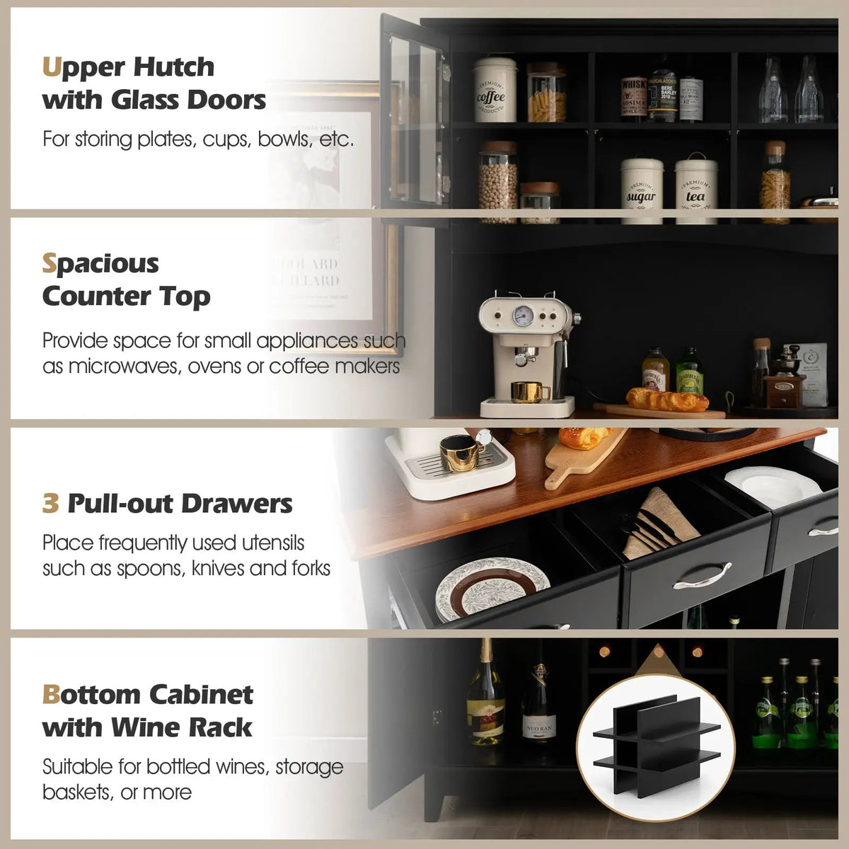 Wood Buffet Hutch Cabinet with 3 Large Drawers by DirectDeals