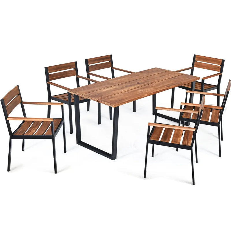 Patented 7 Pieces Patented Outdoor Patio Dining Table Set with Hole by DirectDeals