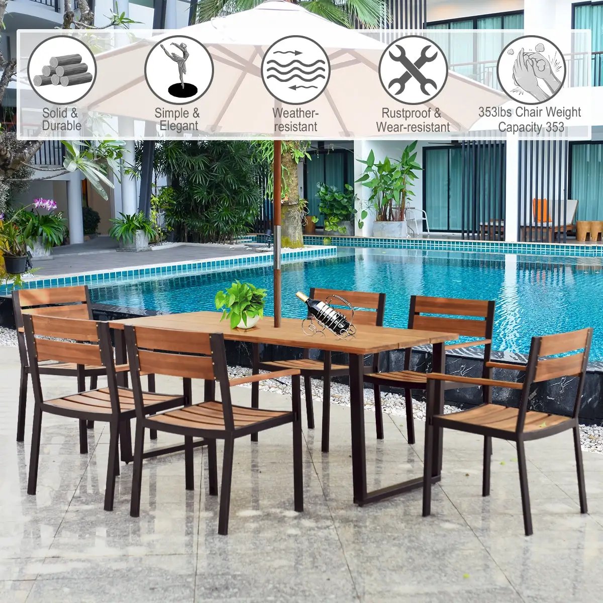 Patented 7 Pieces Patented Outdoor Patio Dining Table Set with Hole by DirectDeals