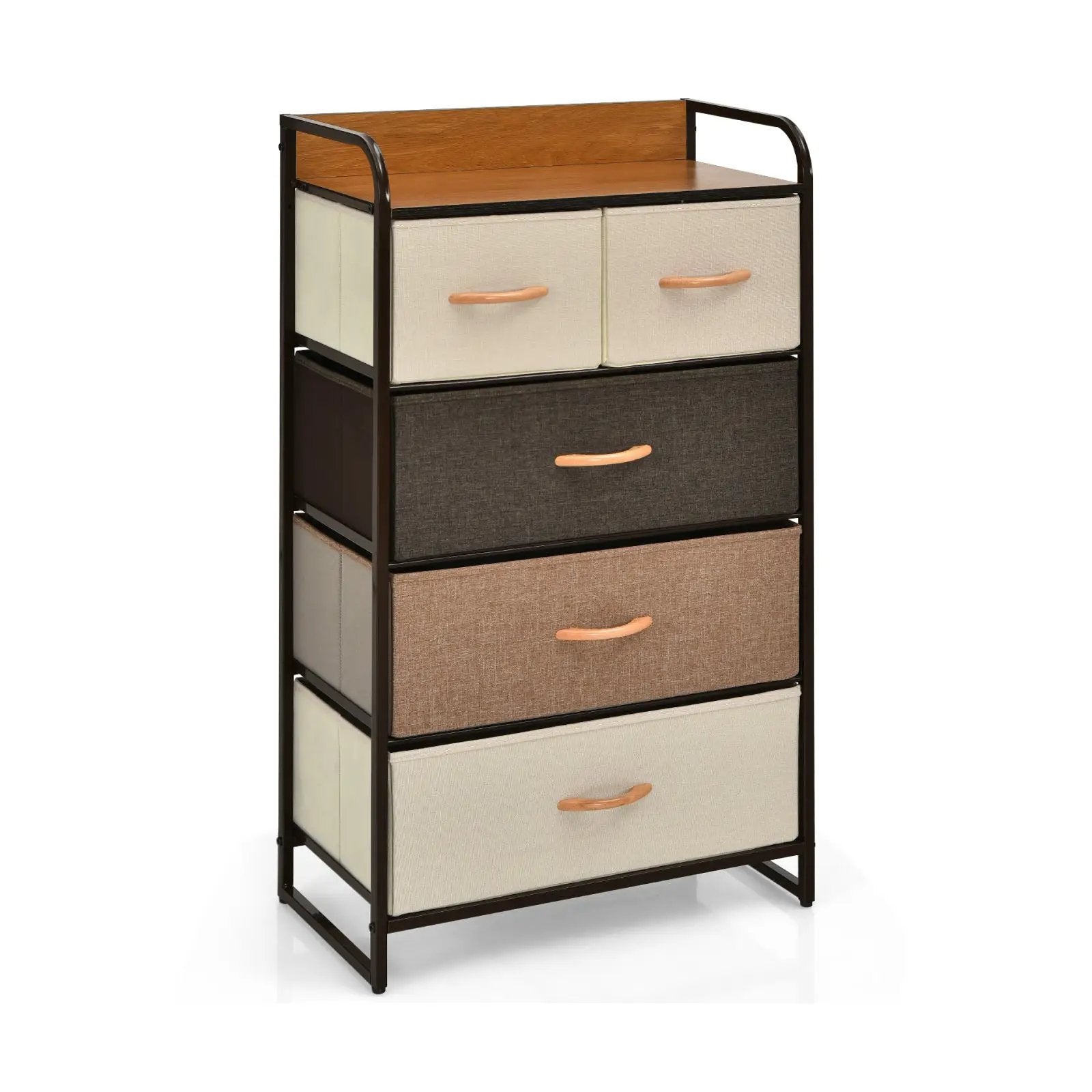 4-Tier Organizer Tower Steel Frame Wooden Top Storage with 5-Drawer Dresser by DirectDeals