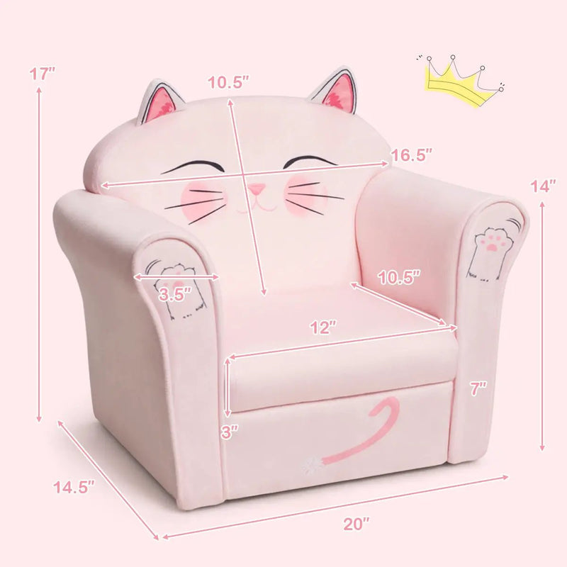 Kids Upholstered Cat Armrest Couch Sofa with Linen Fabric by DirectDeals