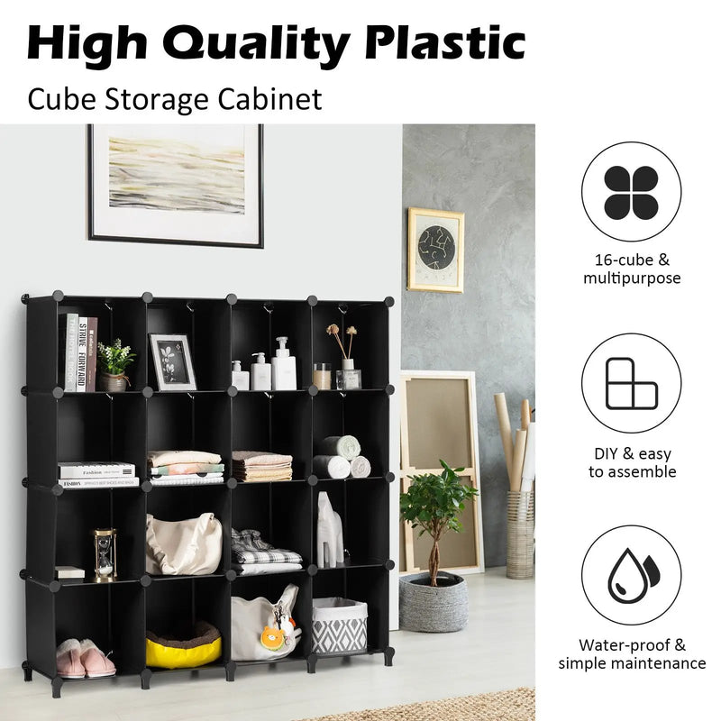 16 Cubes Plastic Storage Organizer with Rustproof Steel Frame-Black by DirectDeals