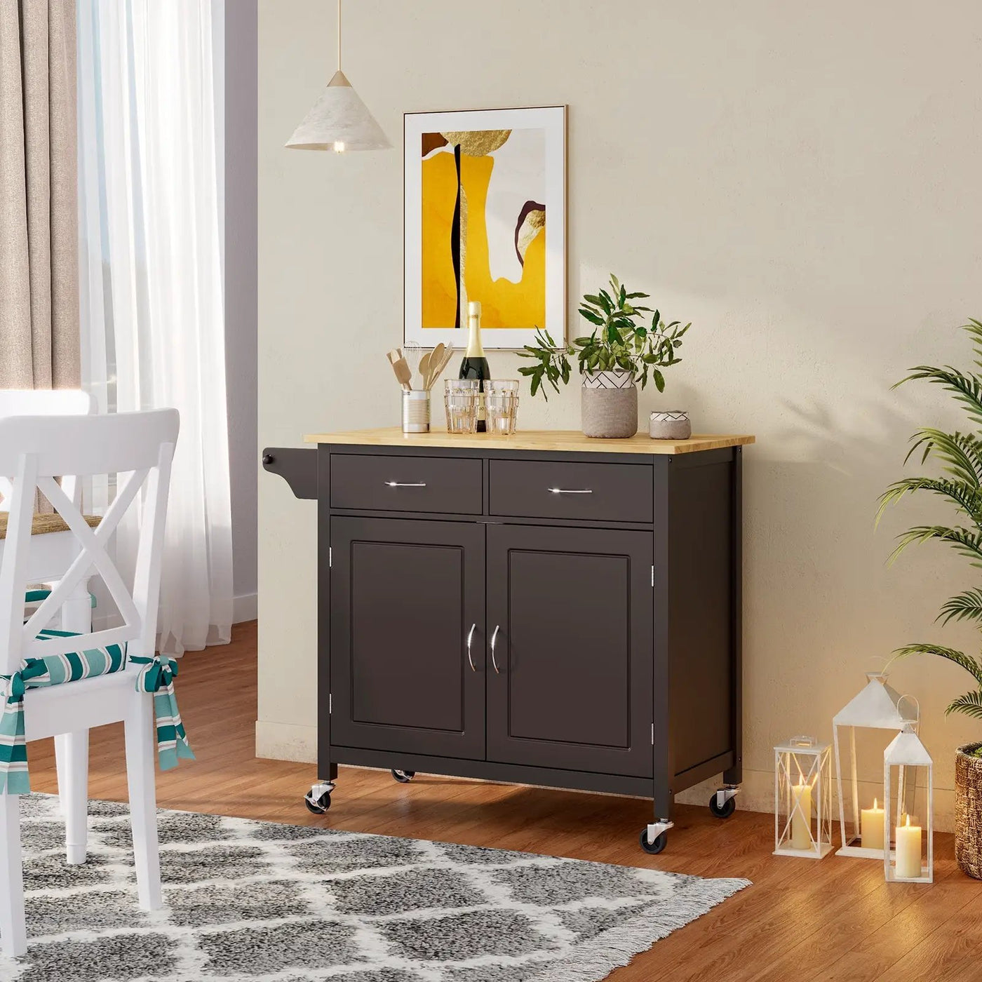Modern Rolling Kitchen Cart Island with Wooden Top by DirectDeals