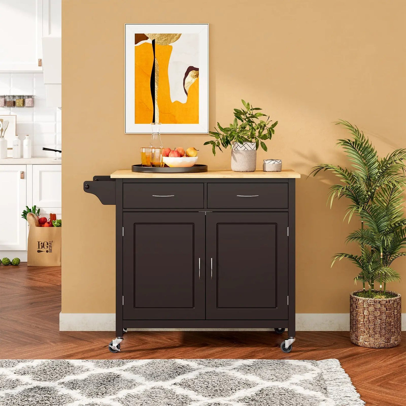 Modern Rolling Kitchen Cart Island with Wooden Top by DirectDeals