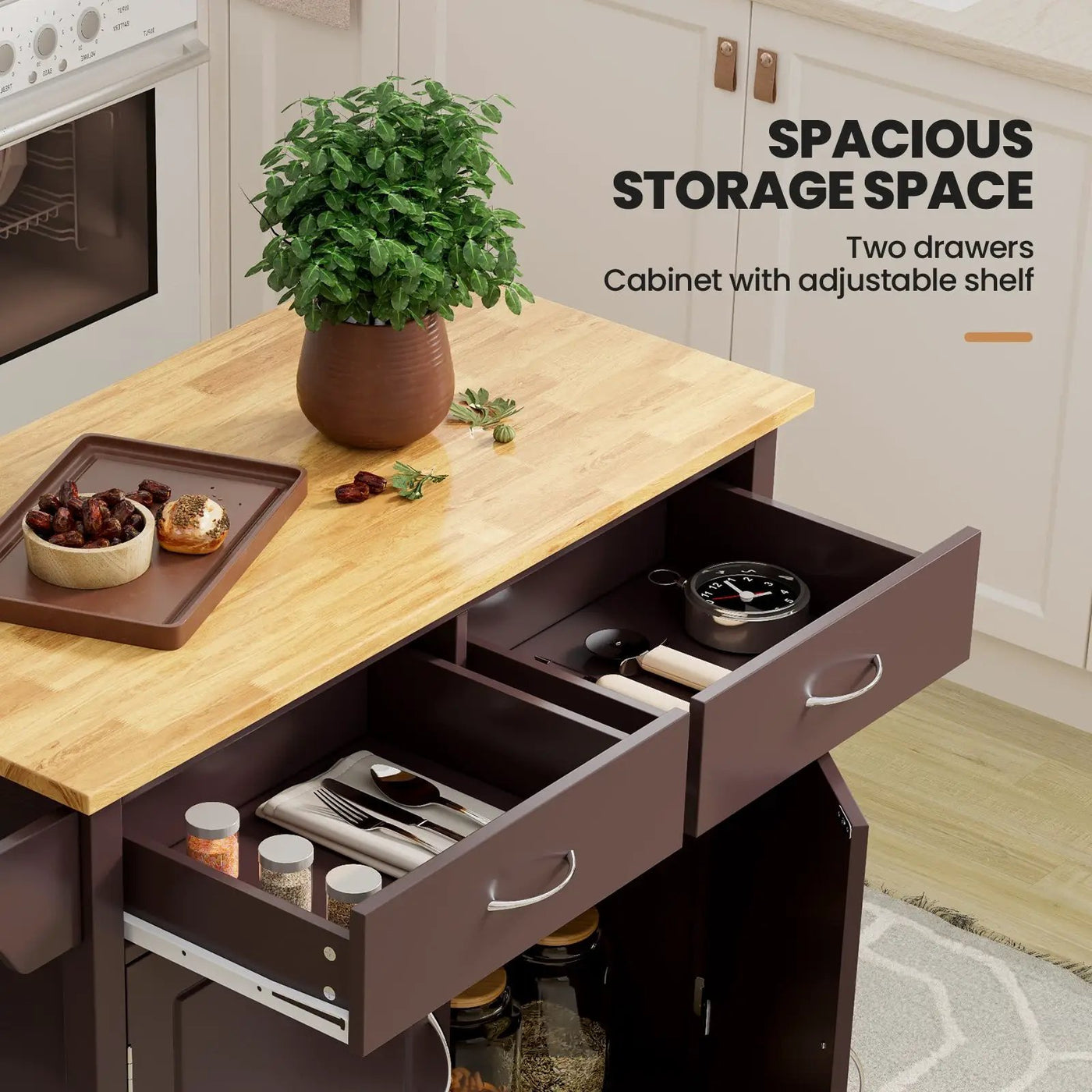 Modern Rolling Kitchen Cart Island with Wooden Top by DirectDeals