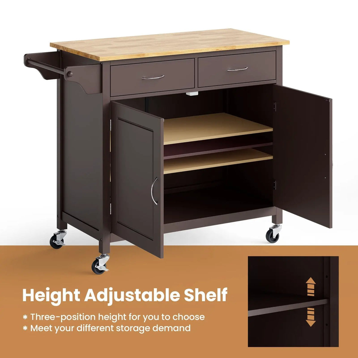 Modern Rolling Kitchen Cart Island with Wooden Top by DirectDeals