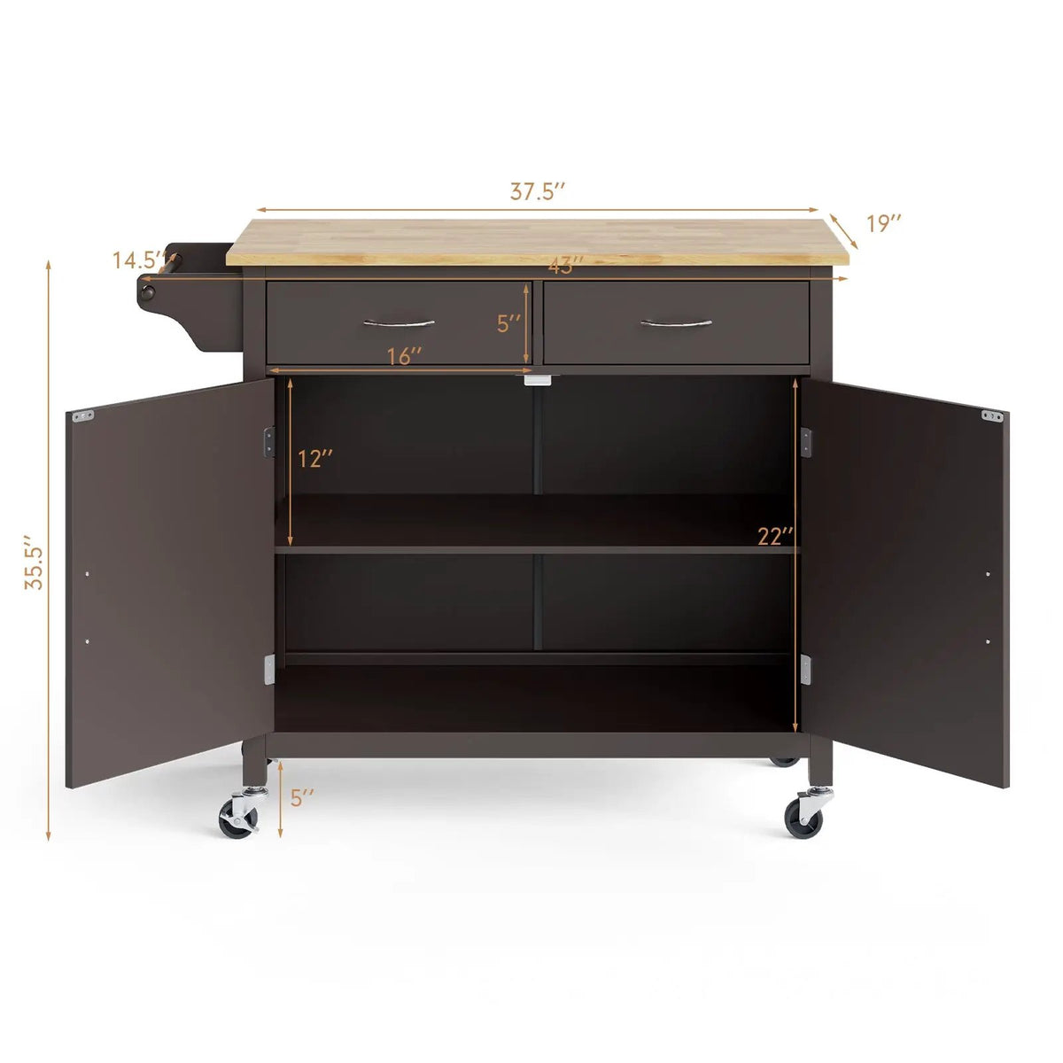 Modern Rolling Kitchen Cart Island with Wooden Top by DirectDeals