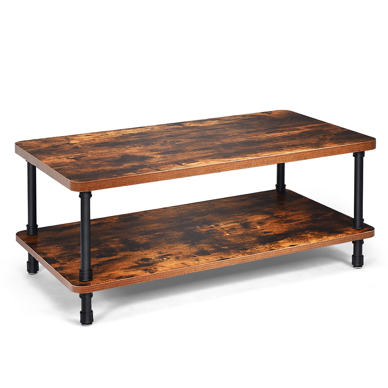 Industrial Vintage Coffee Table with 2-Tier Storage Shelf by DirectDeals