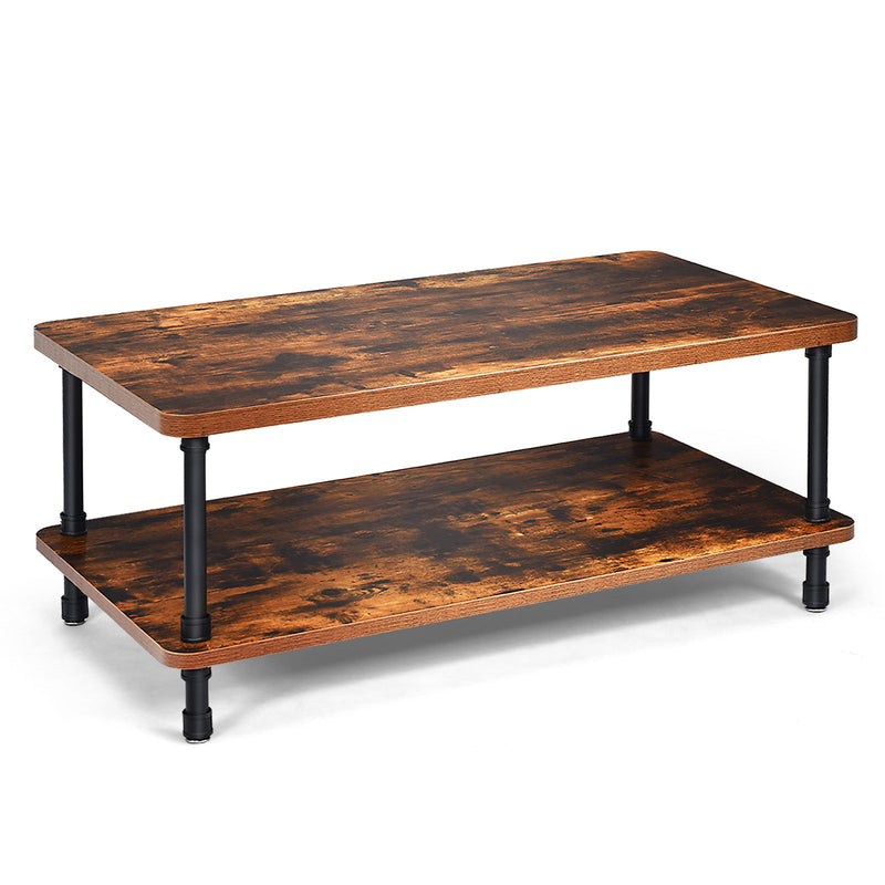 Industrial Vintage Coffee Table with 2-Tier Storage Shelf by DirectDeals