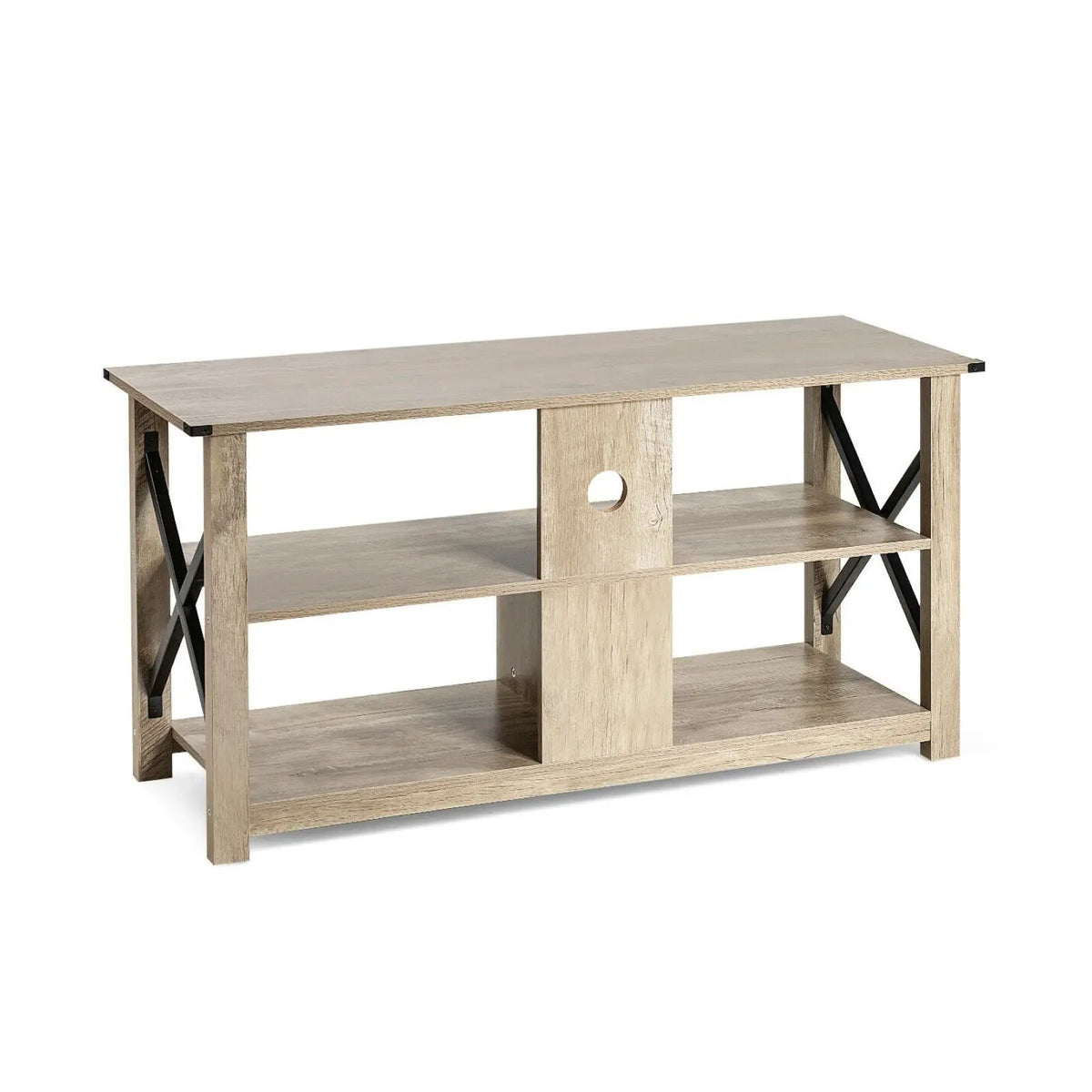3 Tier Wood TV Stand for 55-Inch with Open Shelves and X-Shaped Frame by DirectDeals