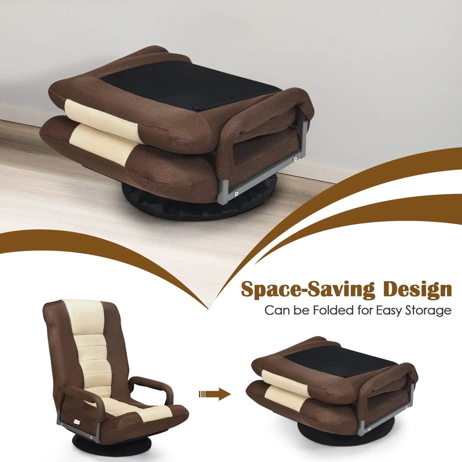 360-Degree Swivel Gaming Floor Chair with Foldable Adjustable Backrest by DirectDeals