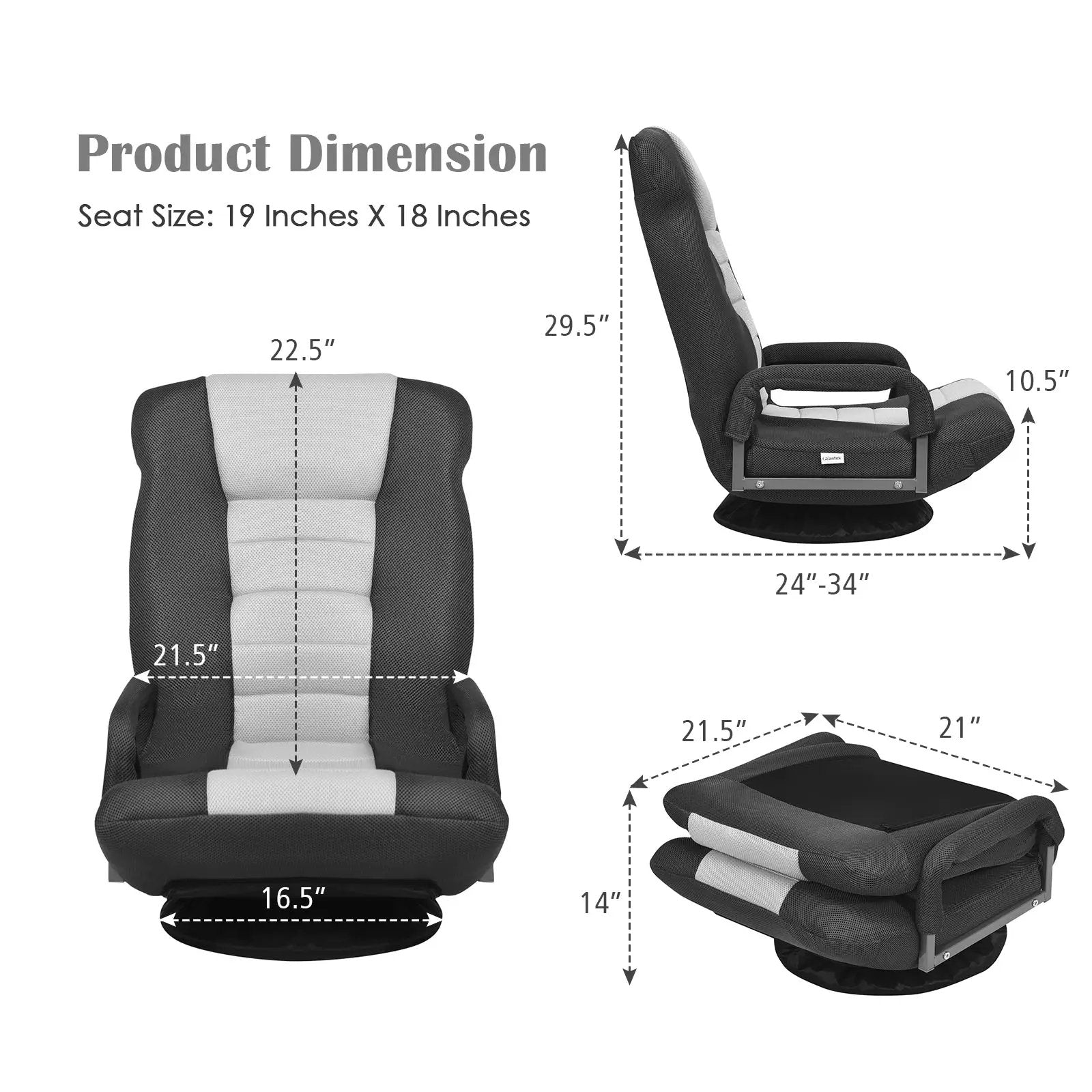 360-Degree Swivel Gaming Floor Chair with Foldable Adjustable Backrest by DirectDeals