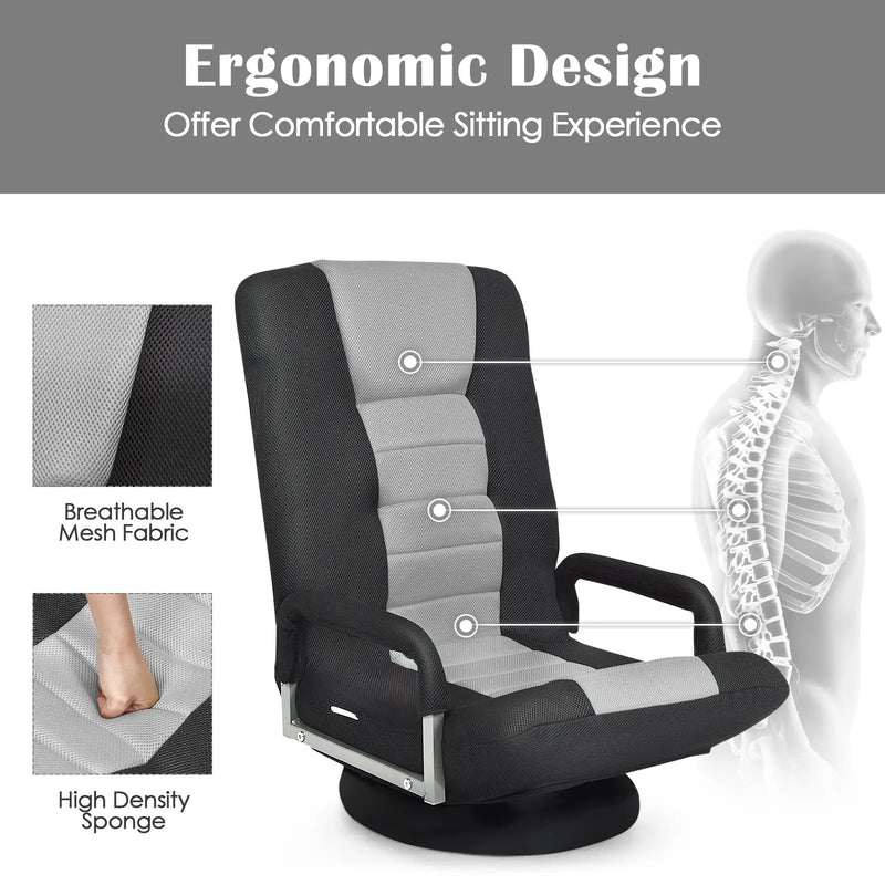 360-Degree Swivel Gaming Floor Chair with Foldable Adjustable Backrest by DirectDeals