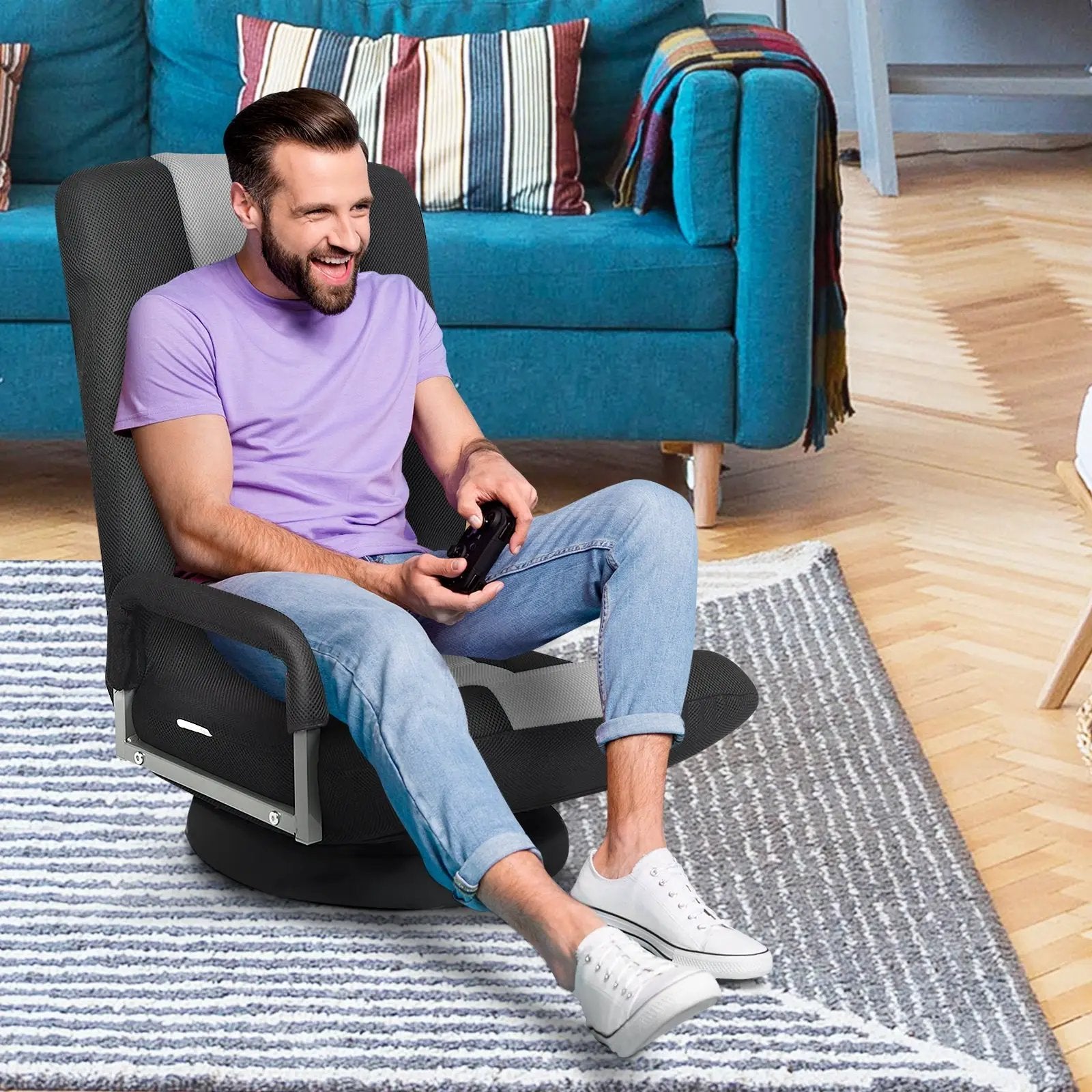 360-Degree Swivel Gaming Floor Chair with Foldable Adjustable Backrest by DirectDeals
