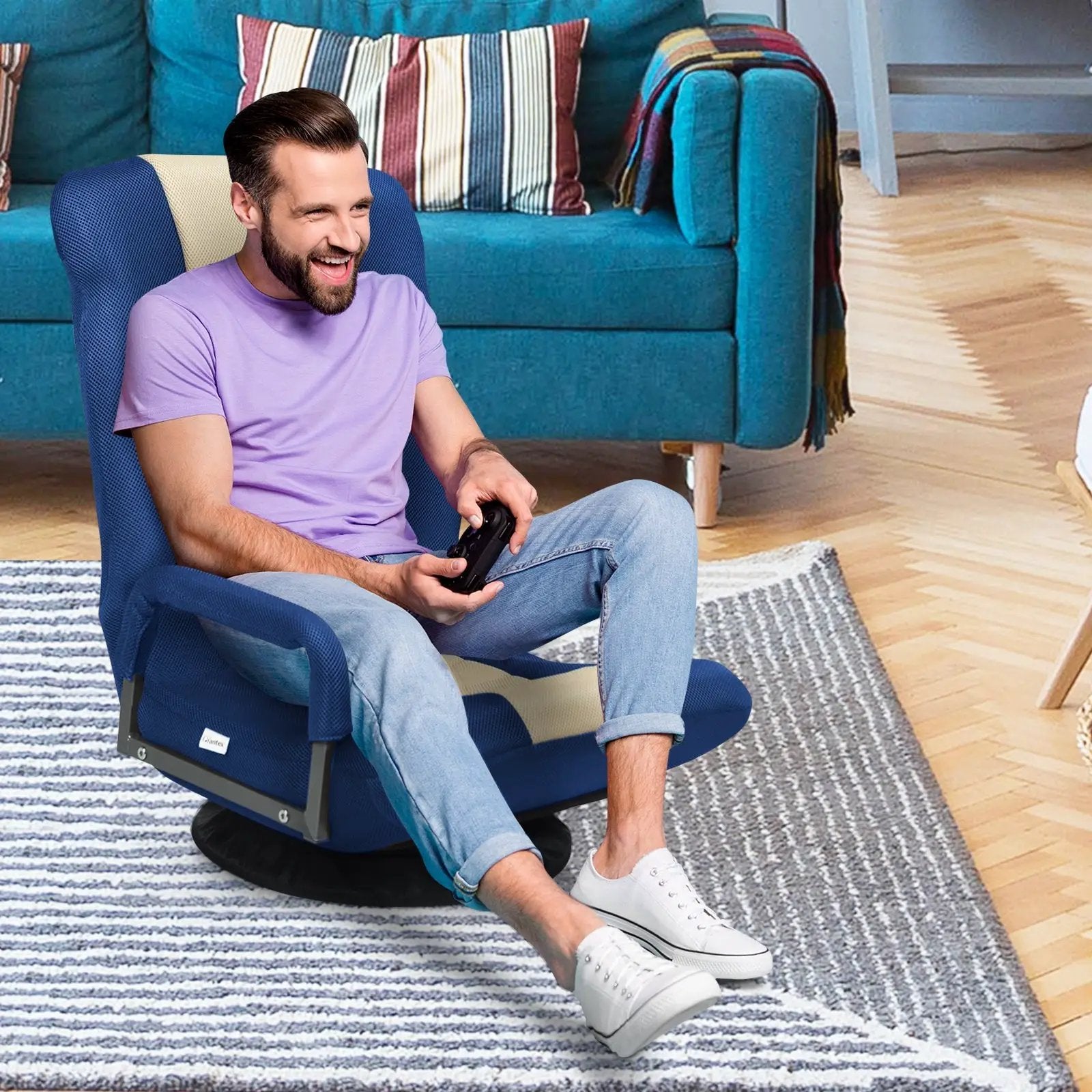360-Degree Swivel Gaming Floor Chair with Foldable Adjustable Backrest by DirectDeals