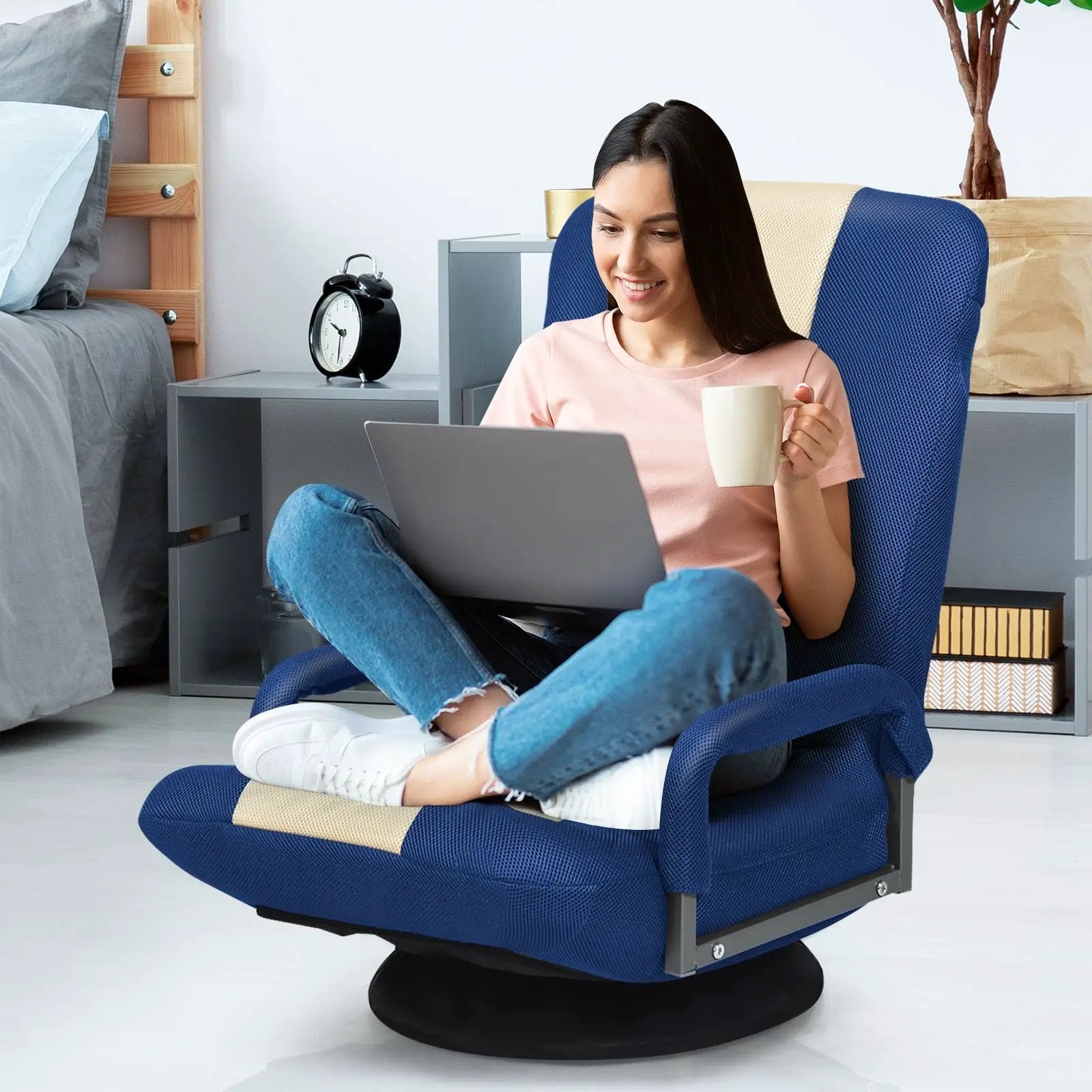 360-Degree Swivel Gaming Floor Chair with Foldable Adjustable Backrest by DirectDeals
