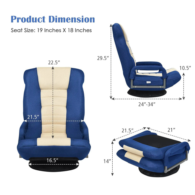 360-Degree Swivel Gaming Floor Chair with Foldable Adjustable Backrest by DirectDeals