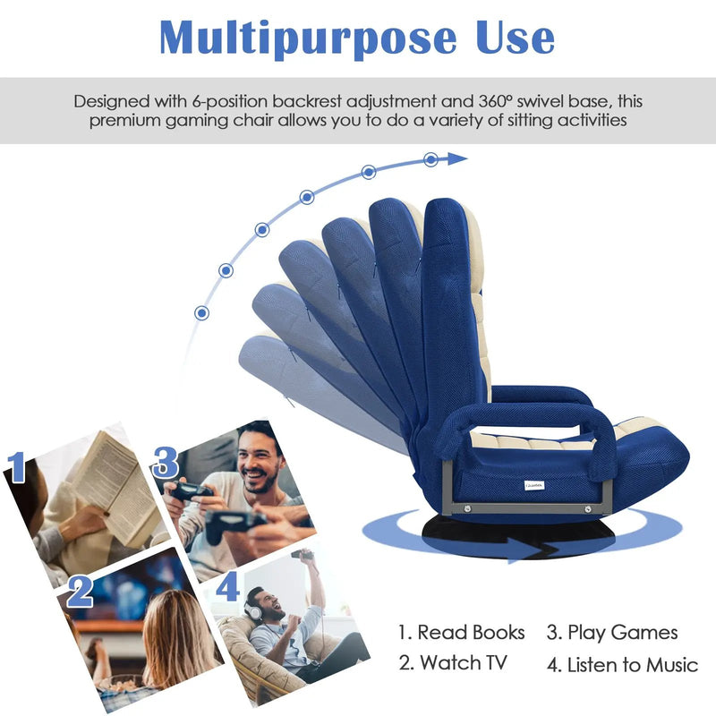360-Degree Swivel Gaming Floor Chair with Foldable Adjustable Backrest by DirectDeals