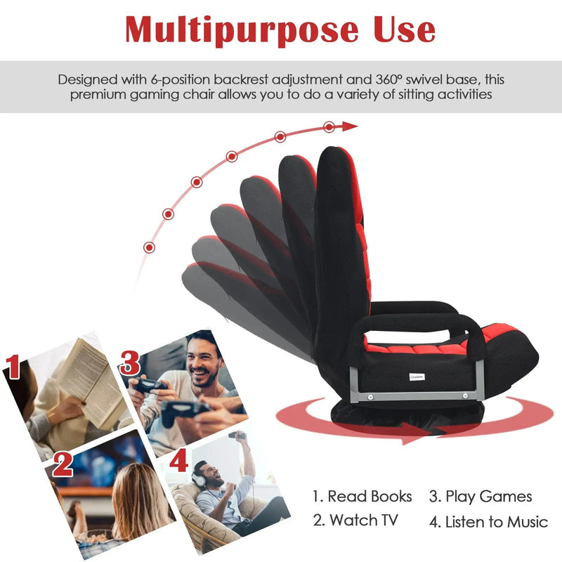 360-Degree Swivel Gaming Floor Chair with Foldable Adjustable Backrest by DirectDeals