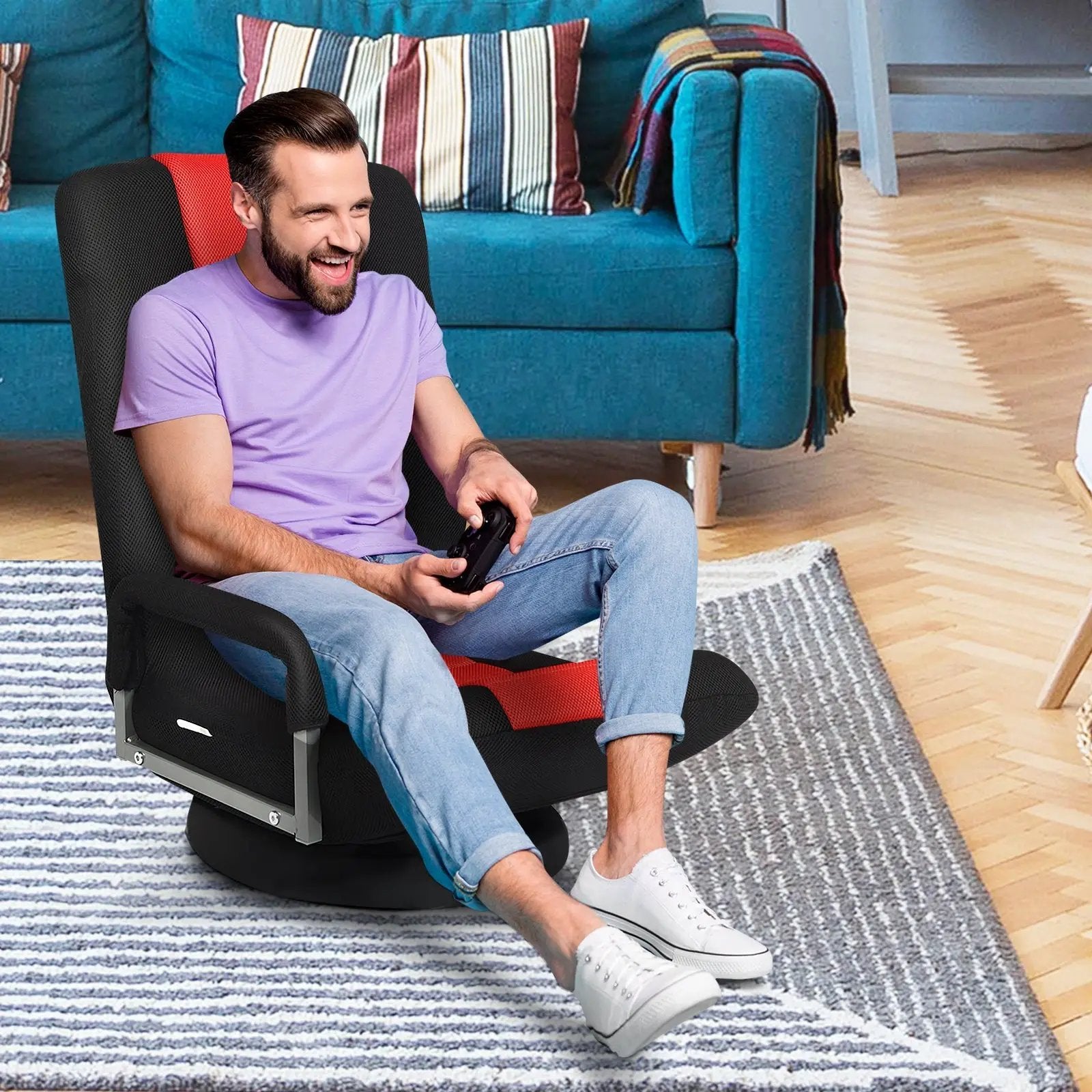 360-Degree Swivel Gaming Floor Chair with Foldable Adjustable Backrest by DirectDeals