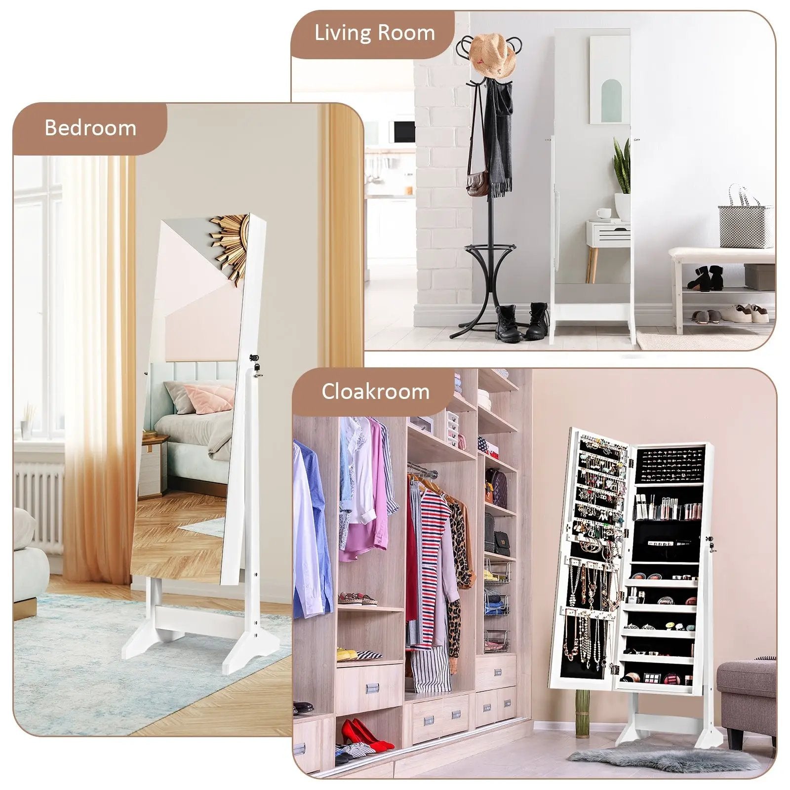 Standing Jewelry Armoire Cabinet with Full Length Mirror by DirectDeals