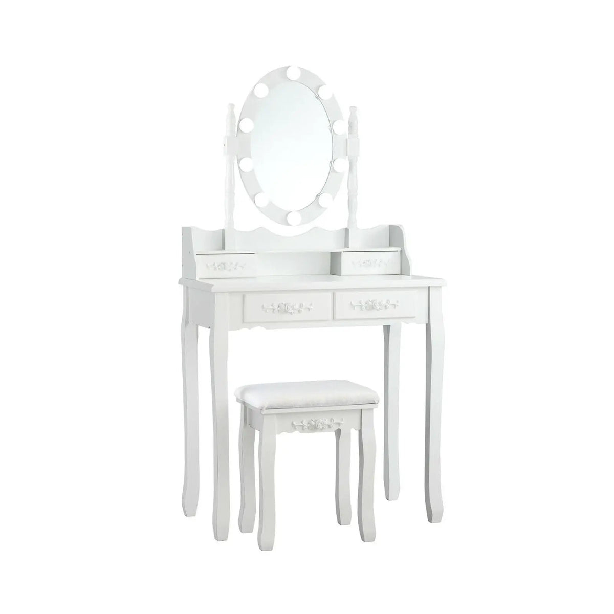 Makeup Dressing Table with Touch Switch Lighted Mirror and Cushioned Stool by DirectDeals