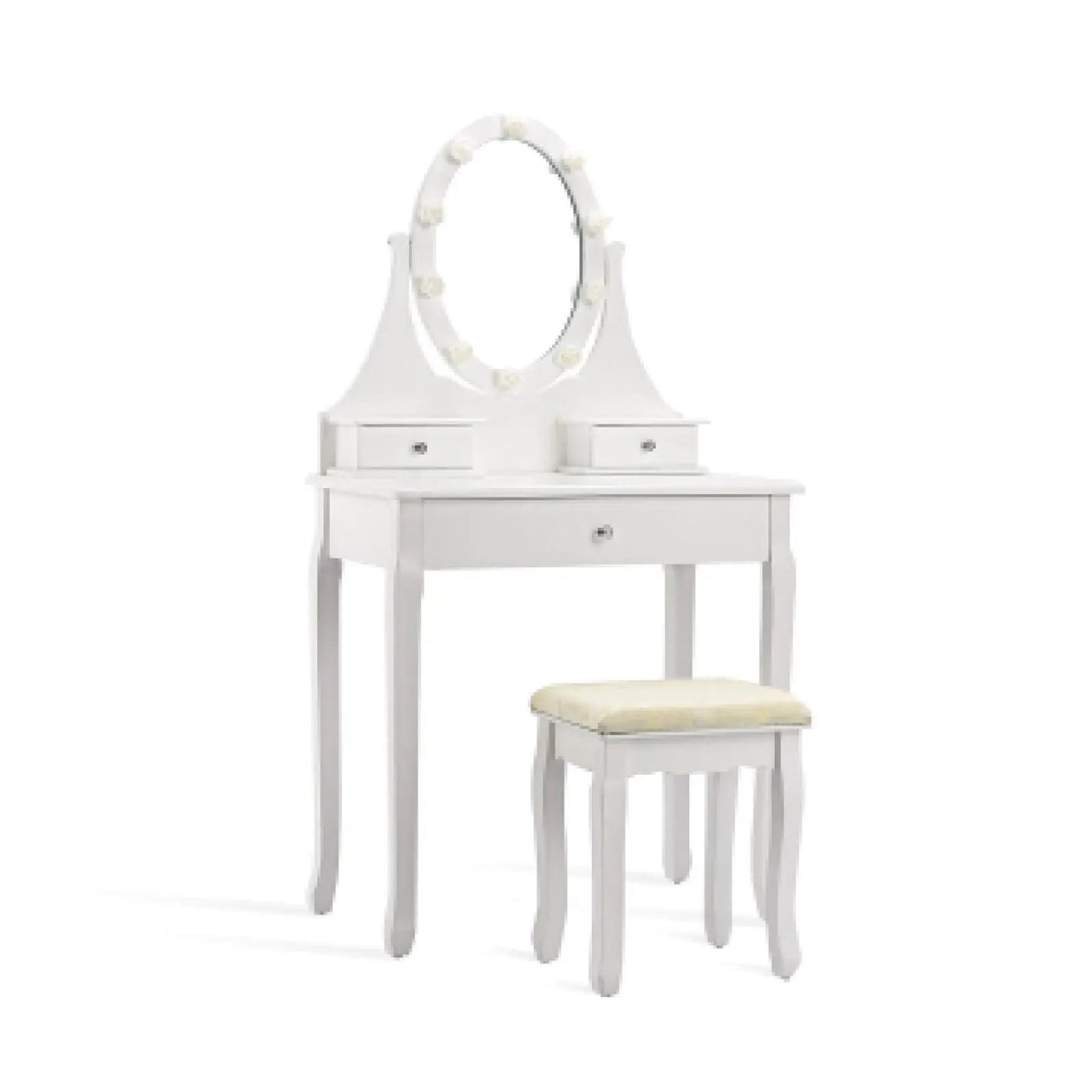 3 Drawers Lighted Mirror Vanity Dressing Table Stool Set by DirectDeals