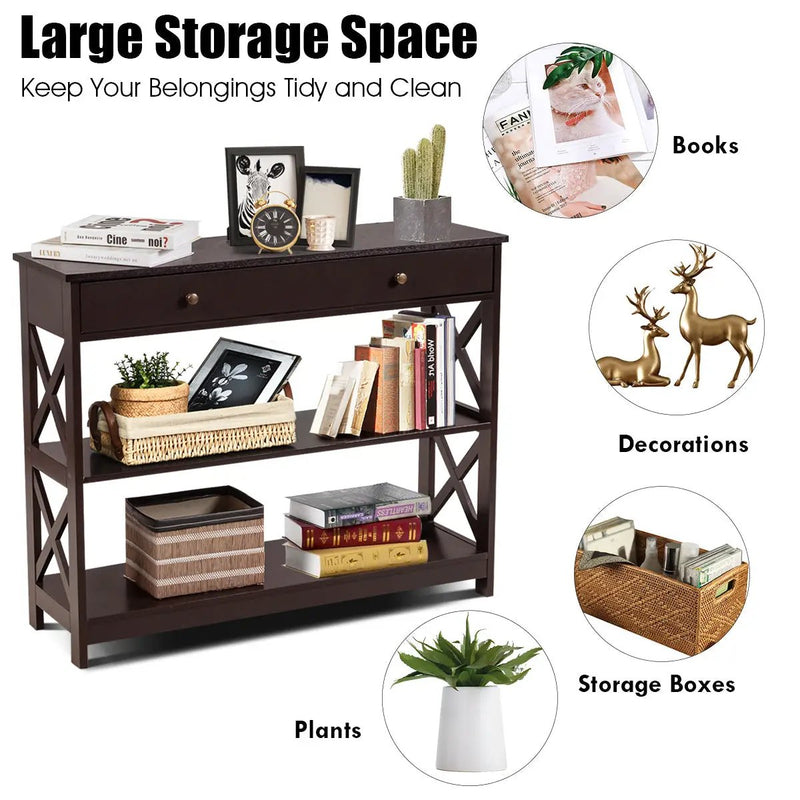 Console Table 3-Tier with Drawer and Storage Shelves by DirectDeals