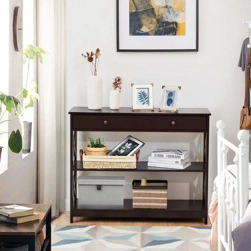 Console Table 3-Tier with Drawer and Storage Shelves by DirectDeals