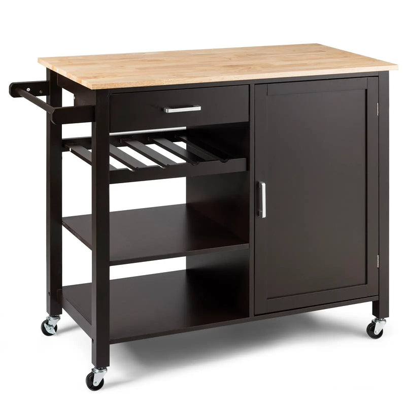 Kitchen Island Cart Rolling Serving Cart Wood Trolley by DirectDeals