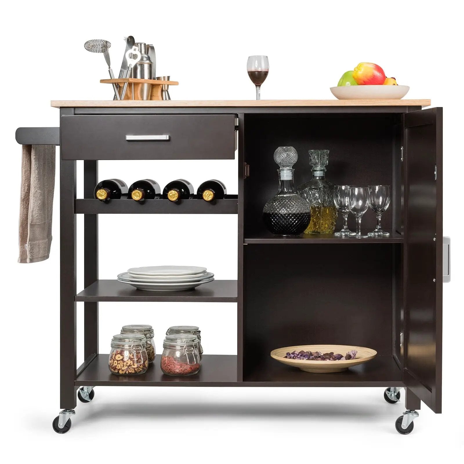 Kitchen Island Cart Rolling Serving Cart Wood Trolley by DirectDeals