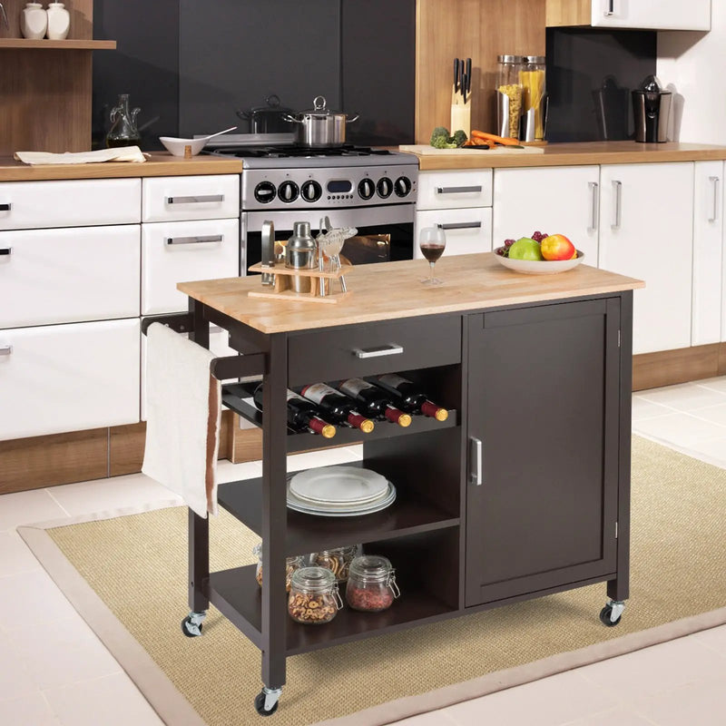 Kitchen Island Cart Rolling Serving Cart Wood Trolley by DirectDeals