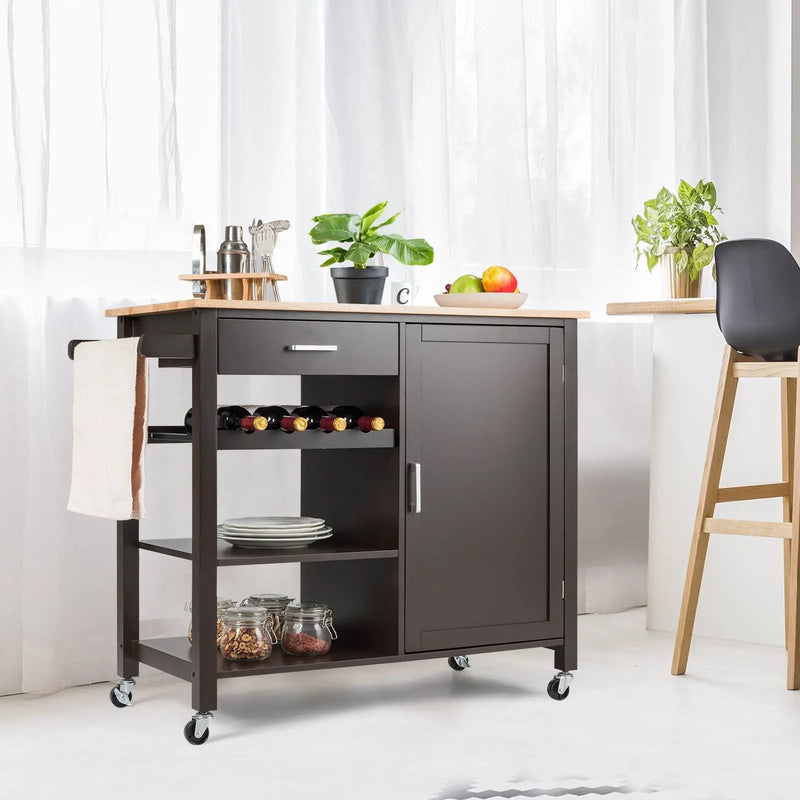 Kitchen Island Cart Rolling Serving Cart Wood Trolley by DirectDeals