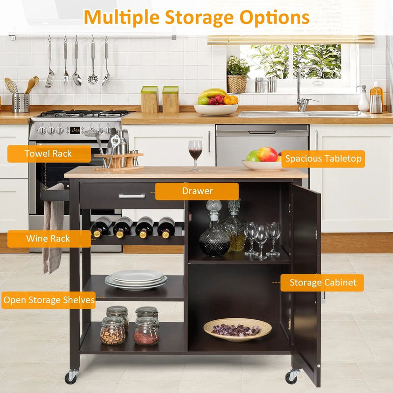 Kitchen Island Cart Rolling Serving Cart Wood Trolley by DirectDeals