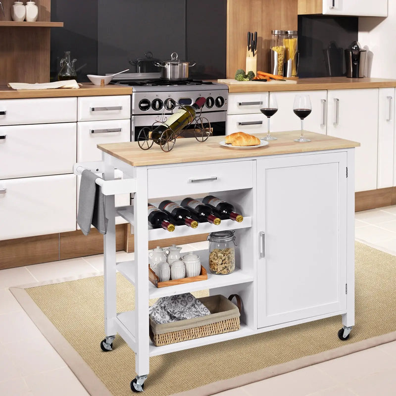 Kitchen Island Cart Rolling Serving Cart Wood Trolley by DirectDeals