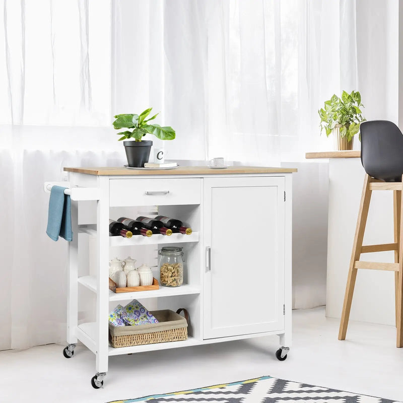 Kitchen Island Cart Rolling Serving Cart Wood Trolley by DirectDeals