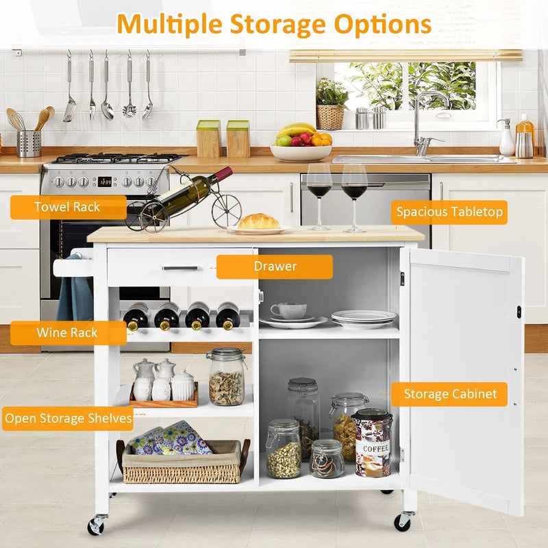 Kitchen Island Cart Rolling Serving Cart Wood Trolley by DirectDeals