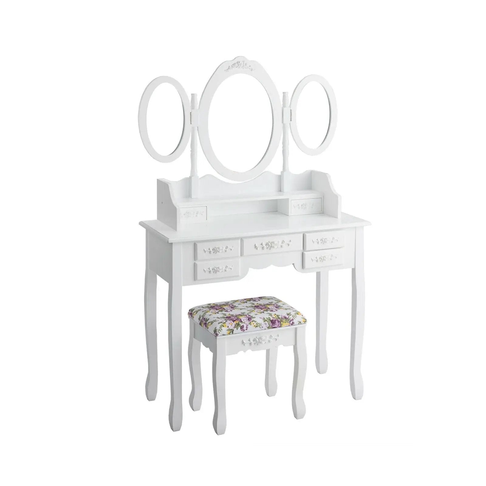 7 Drawer Tri-Folding Mirror Dressing Vanity Makeup Set by DirectDeals