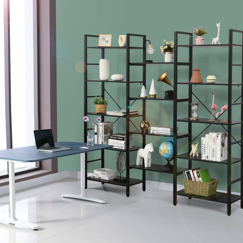 Vintage Triple Wide 5-Tier Bookcase Large Bookshelf Display Storage Shelf by DirectDeals