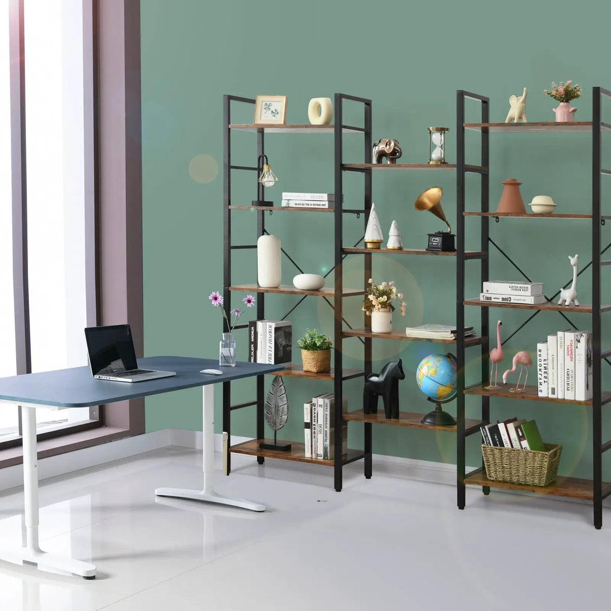 Vintage Triple Wide 5-Tier Bookcase Large Bookshelf Display Storage Shelf by DirectDeals