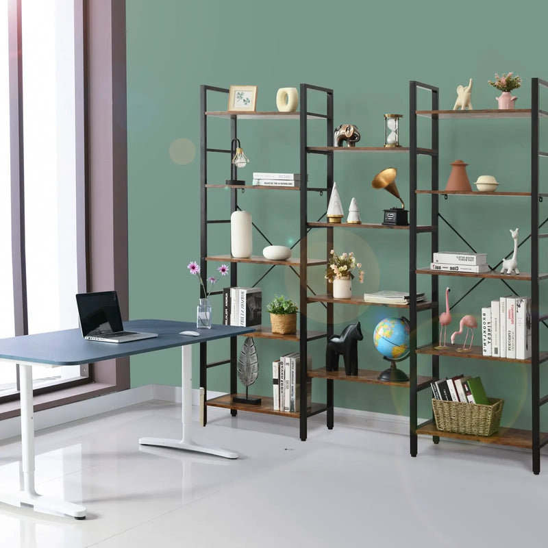 Vintage Triple Wide 5-Tier Bookcase Large Bookshelf Display Storage Shelf by DirectDeals
