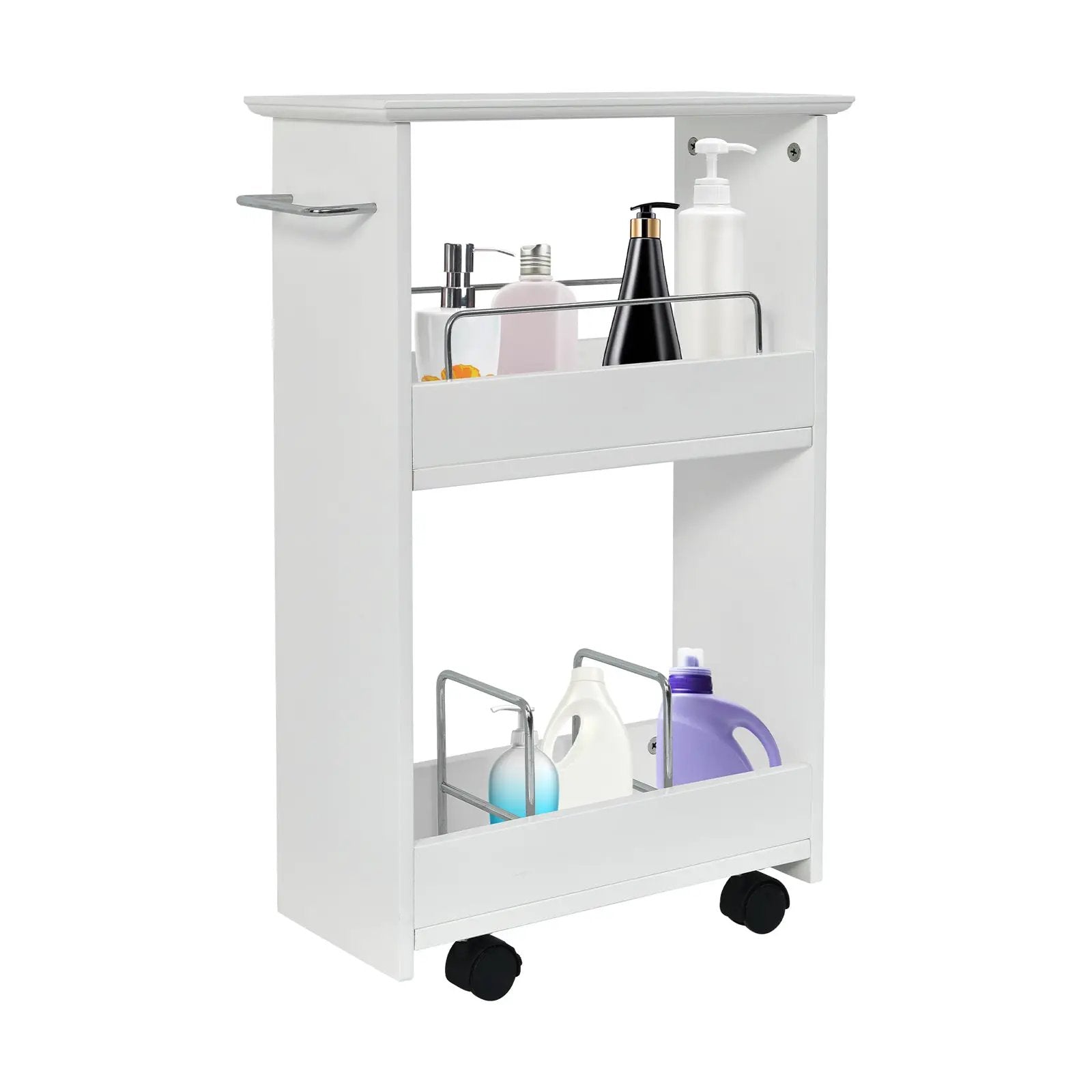 Slim Rolling 3-Tier Bathroom Mobile Shelving Cabinet wih Handle by DirectDeals