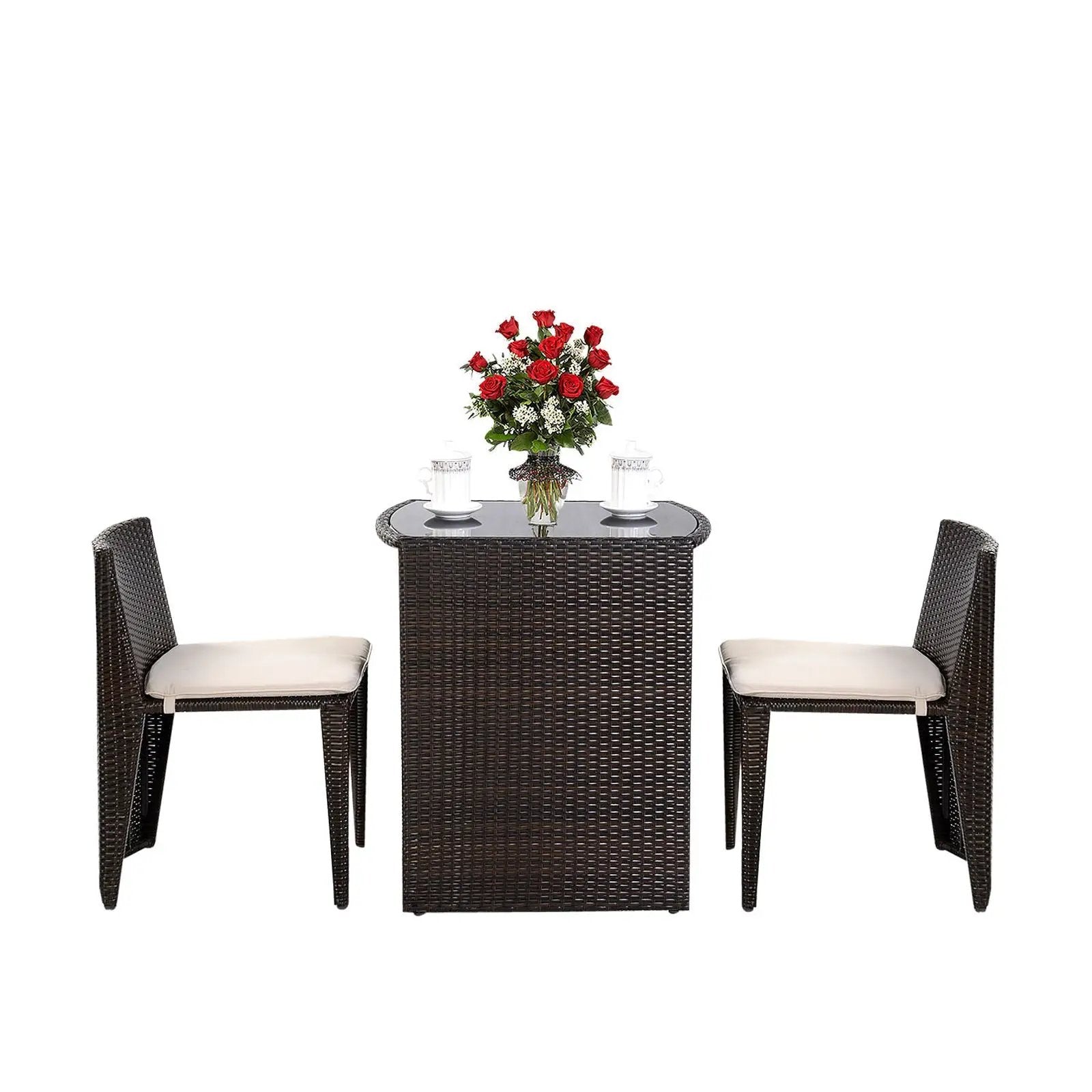 3 Pieces Cushioned Wicker Patio Bistro Set with No Assembly Needed by DirectDeals