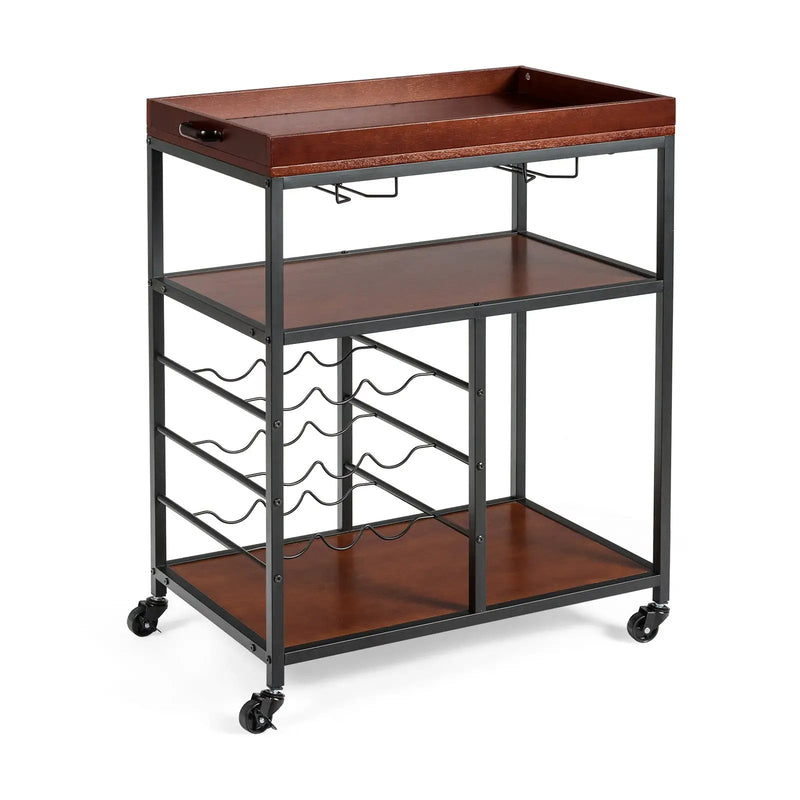 3 Tiers Storage Bar Serving Cart with Wine Rack by DirectDeals