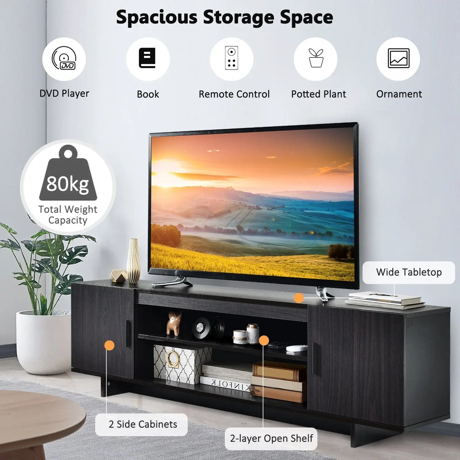 Modern Wood Universal TV Stand for TV up to 65 Inch with 2 Storage Cabinets by DirectDeals