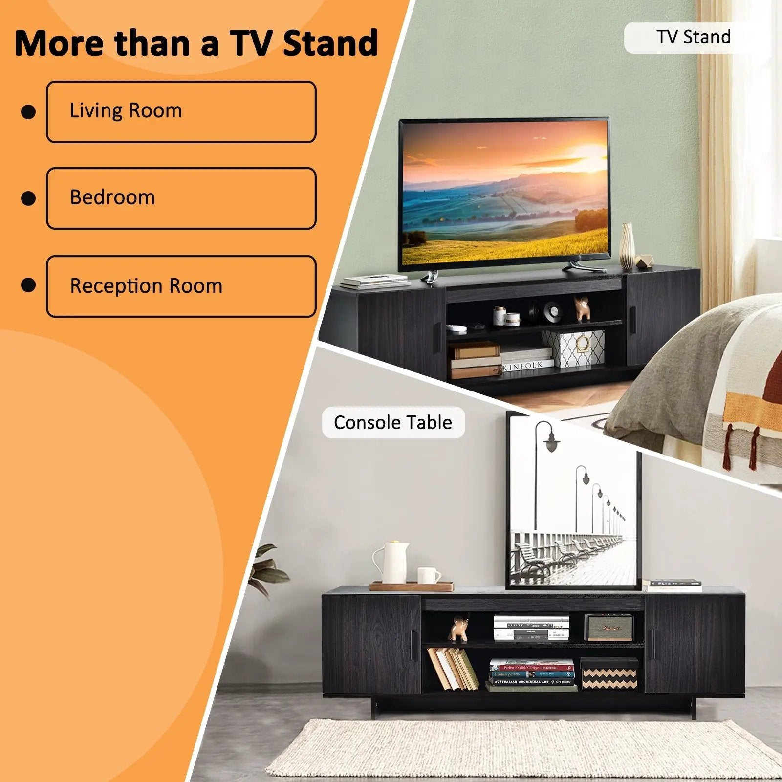 Modern Wood Universal TV Stand for TV up to 65 Inch with 2 Storage Cabinets by DirectDeals